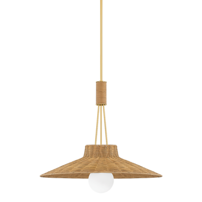 Ellen Rattan Dome Pendant with Aged Brass Finish