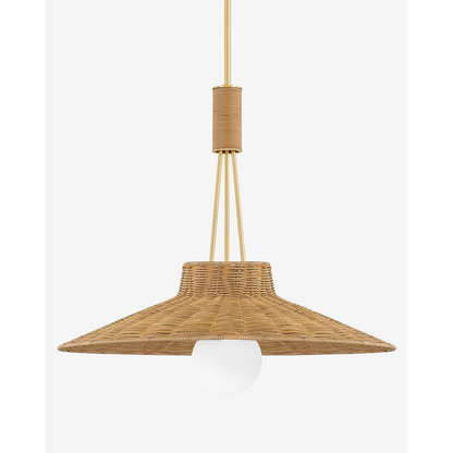 Ellen Rattan Dome Pendant with Aged Brass Finish