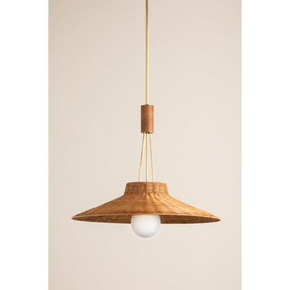 Ellen Rattan Dome Pendant with Aged Brass Finish