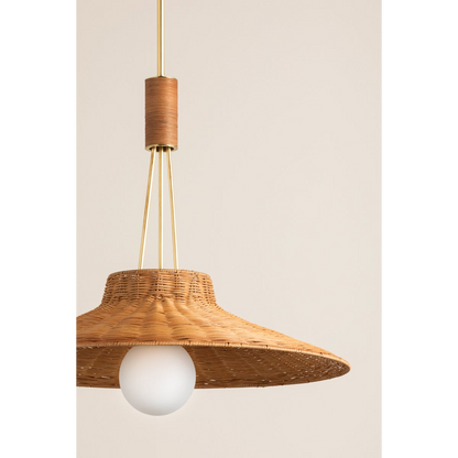Ellen Rattan Dome Pendant with Aged Brass Finish