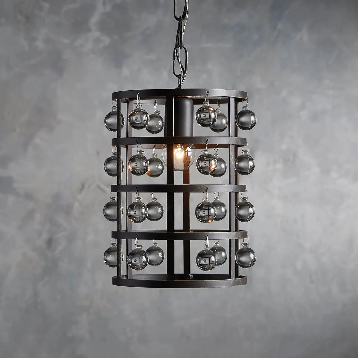 
Zara iron cage pendant with Italian crystal spheres